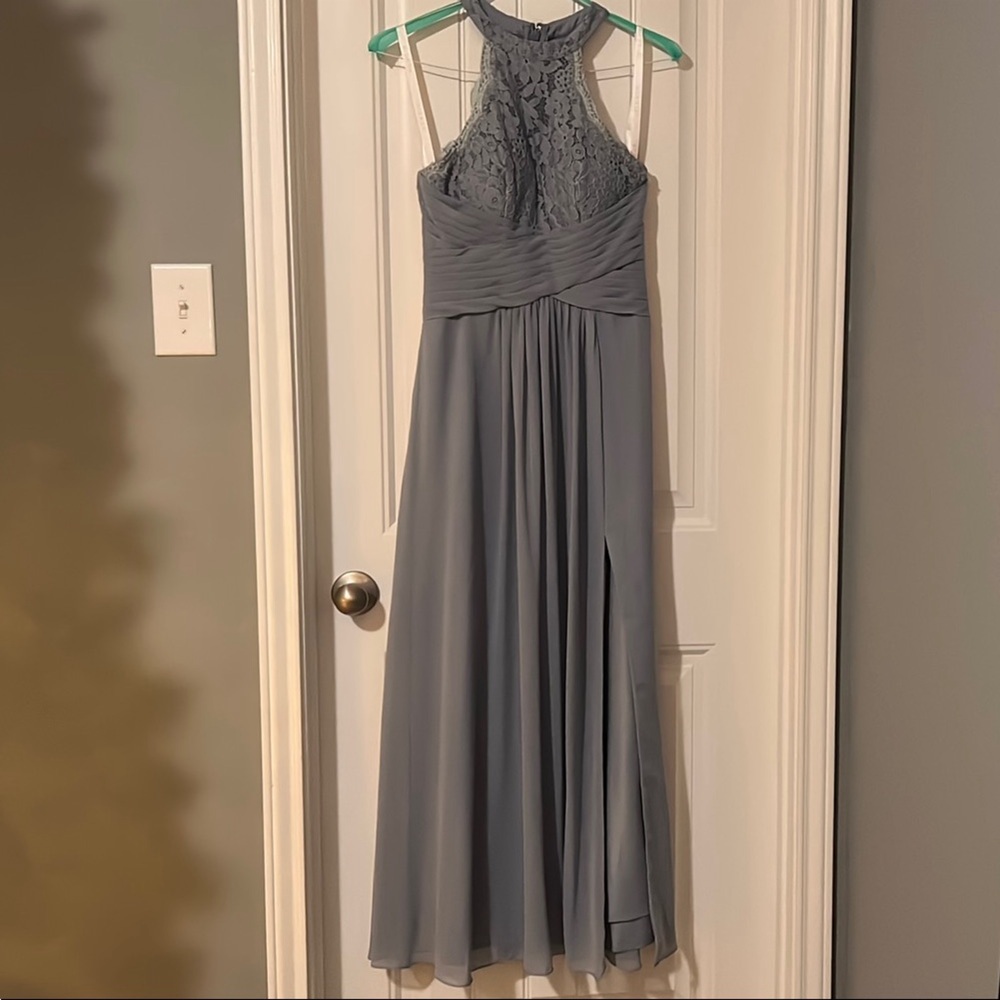 Elegant Dusty Blue Lace Women Dress Azazie